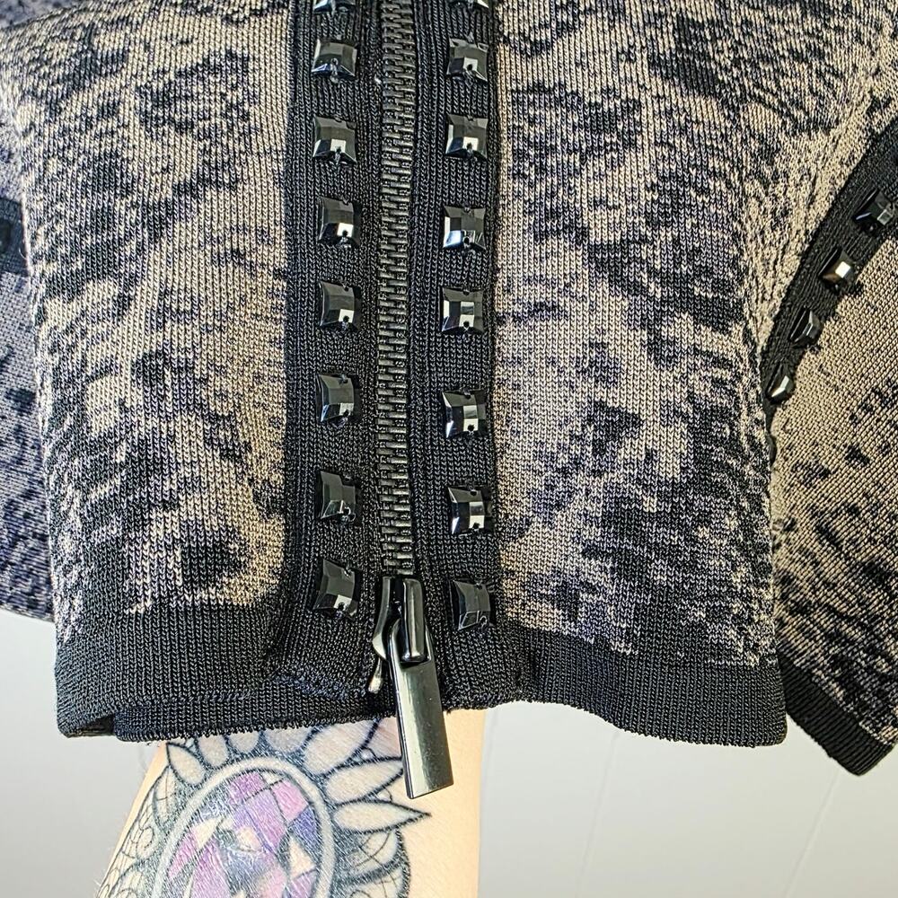Cache Bodycon Dress Medium Black Snakeskin Studded Zip Front Mob Wife Edgy Glam - Picture 11 of 16